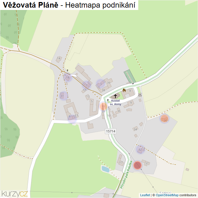Mapa Věžovatá Pláně - Firmy v části obce.