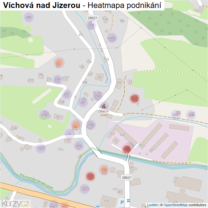 Mapa Víchová nad Jizerou - Firmy v části obce.