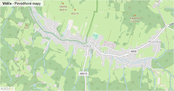 Vidče - záplavové mapy stoleté vody