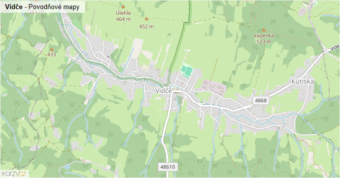 Vidče - záplavové mapy stoleté vody