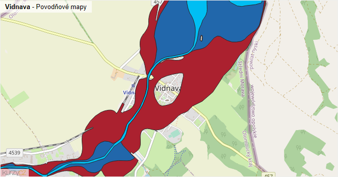 Vidnava - záplavové mapy stoleté vody