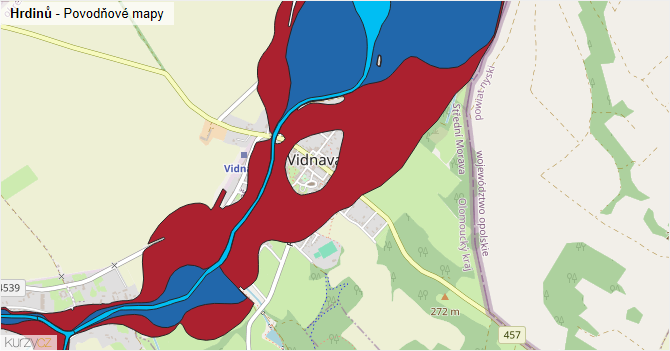 Hrdinů - záplavové mapy stoleté vody