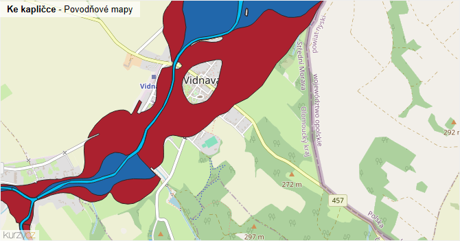 Ke kapličce - záplavové mapy stoleté vody
