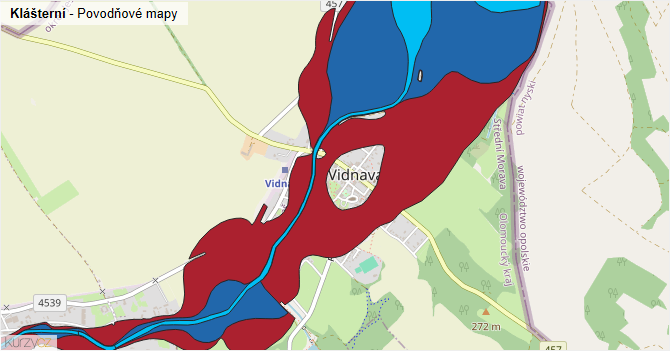 Klášterní - záplavové mapy stoleté vody