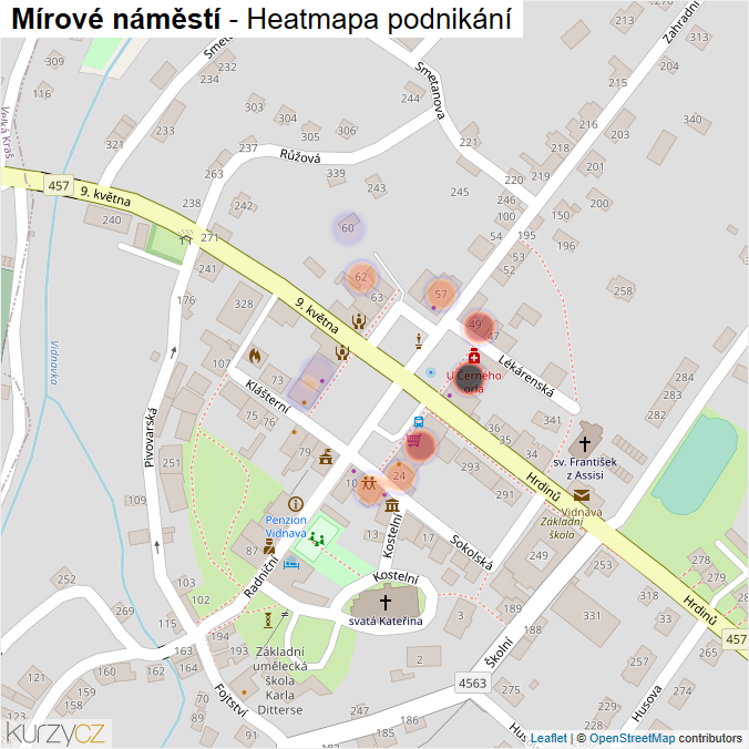 Mapa Mírové náměstí - Firmy v ulici.