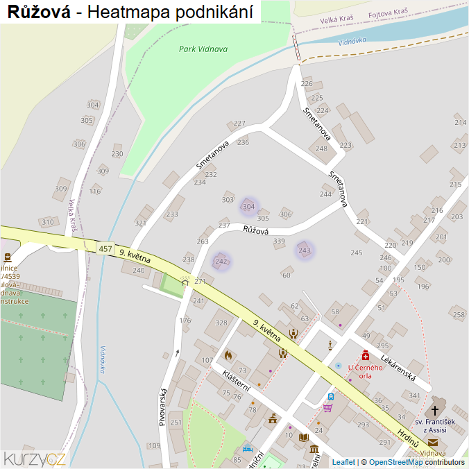 Mapa Růžová - Firmy v ulici.