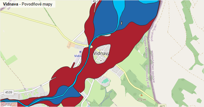 Vidnava - záplavové mapy stoleté vody