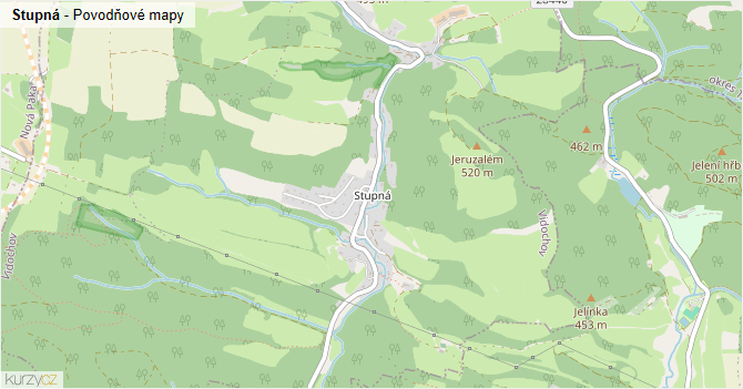 Stupná - záplavové mapy stoleté vody
