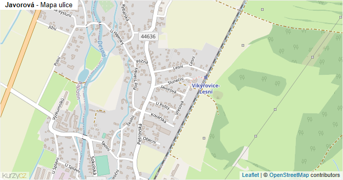 Javorová - mapa ulice