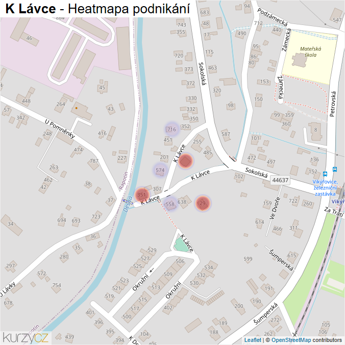 Mapa K Lávce - Firmy v ulici.