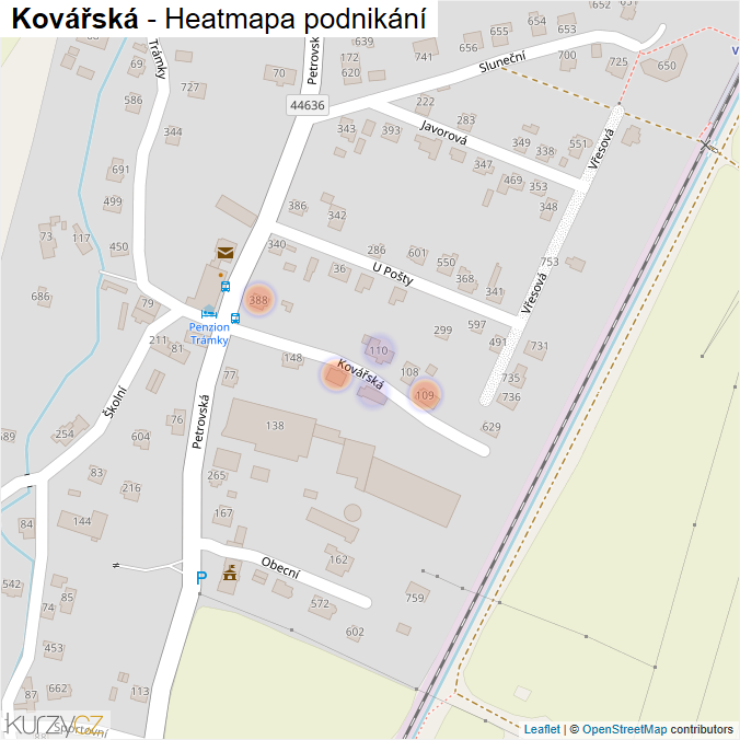 Mapa Kovářská - Firmy v ulici.