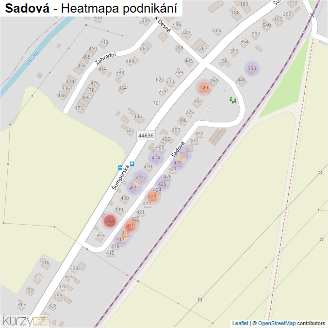 Mapa Sadová - Firmy v ulici.