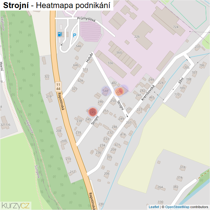 Mapa Strojní - Firmy v ulici.