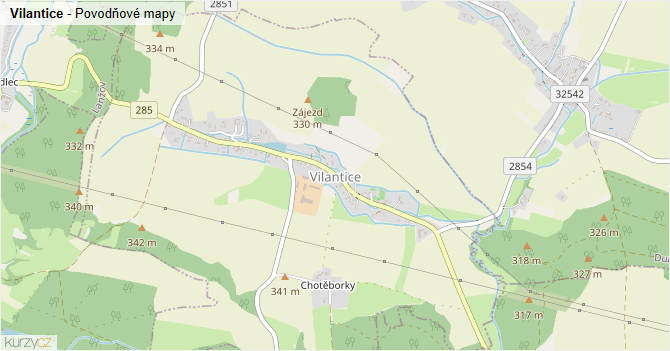 Vilantice - záplavové mapy stoleté vody