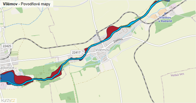 Vilémov - záplavové mapy stoleté vody