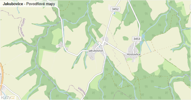 Jakubovice - záplavové mapy stoleté vody