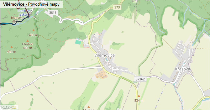 Vilémovice - záplavové mapy stoleté vody