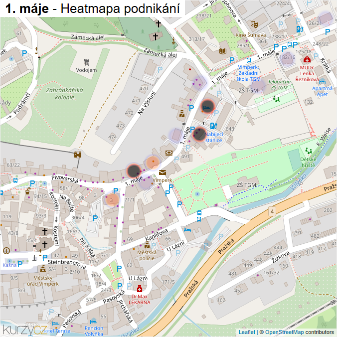 Mapa 1. máje - Firmy v ulici.