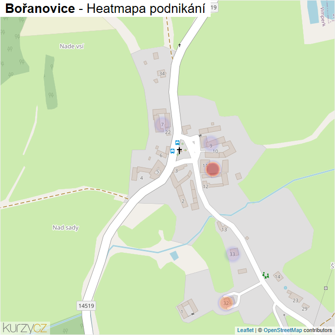 Mapa Bořanovice - Firmy v části obce.