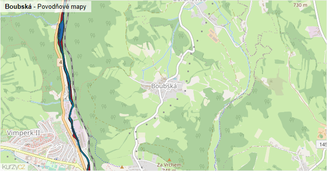 Boubská - záplavové mapy stoleté vody