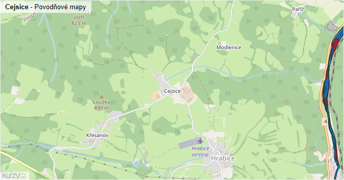 Cejsice - záplavové mapy stoleté vody