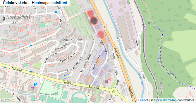 Čelakovského - mapa podnikání