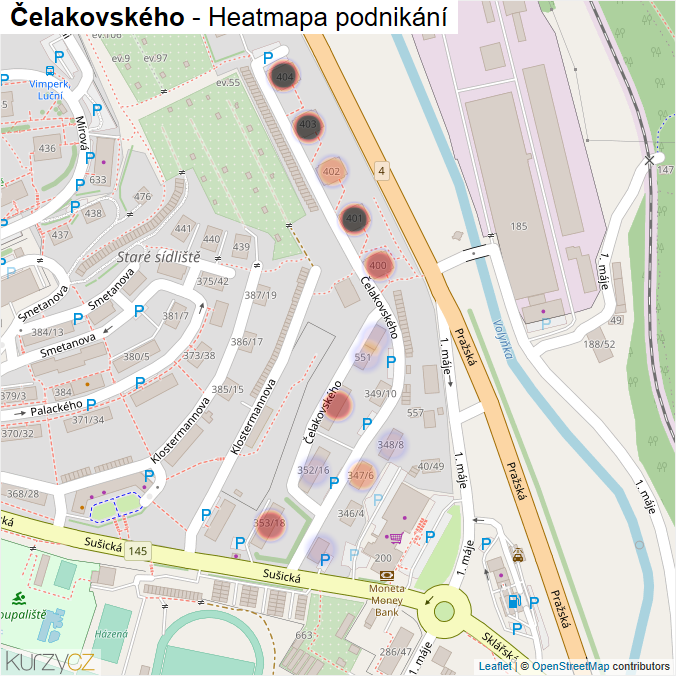 Mapa Čelakovského - Firmy v ulici.