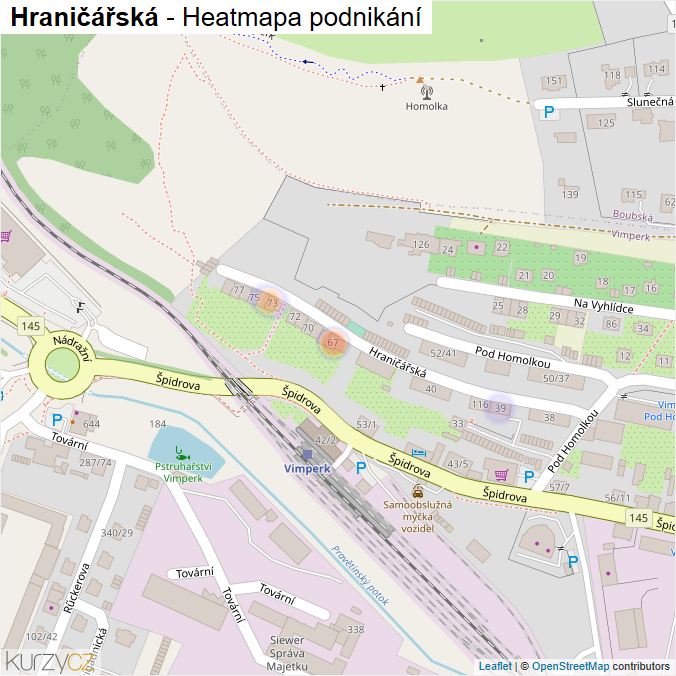 Mapa Hraničářská - Firmy v ulici.