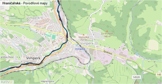 Hraničářská - záplavové mapy stoleté vody