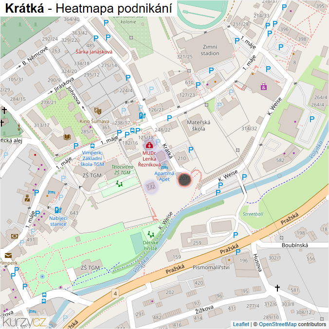 Mapa Krátká - Firmy v ulici.