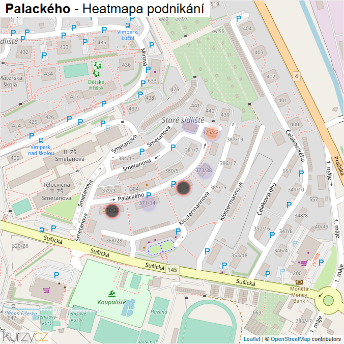 Mapa Palackého - Firmy v ulici.