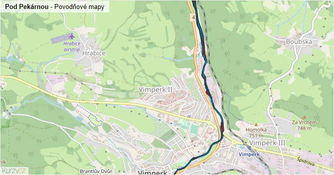 Pod Pekárnou - záplavové mapy stoleté vody