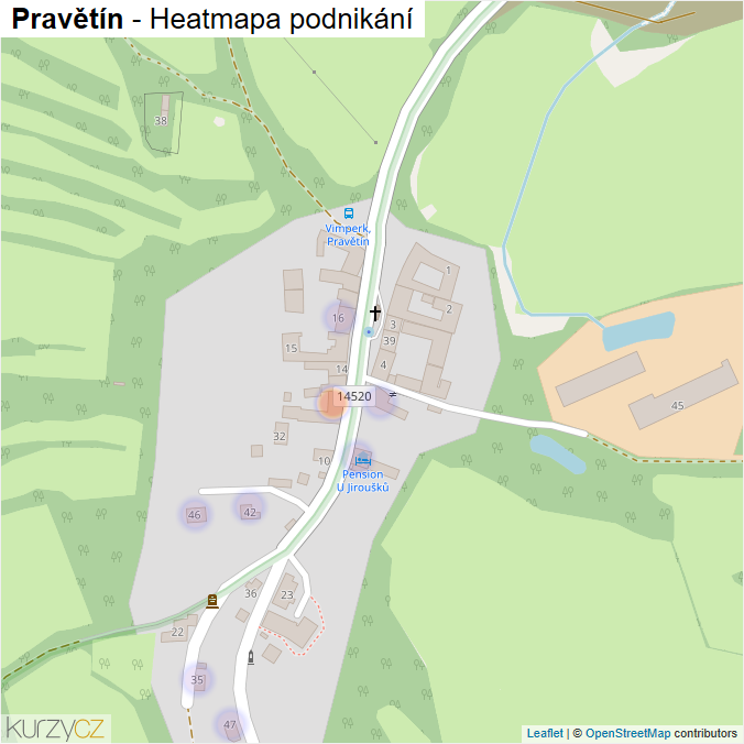 Mapa Pravětín - Firmy v části obce.