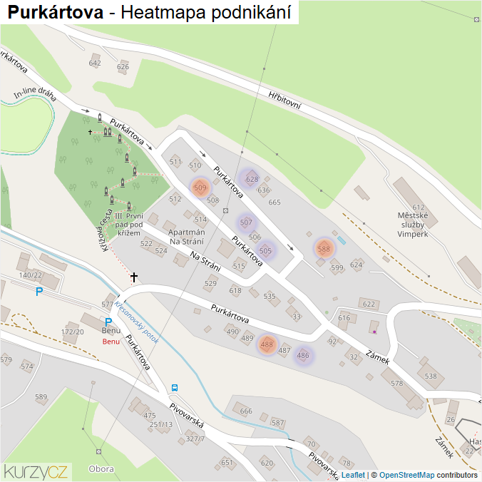 Mapa Purkártova - Firmy v ulici.