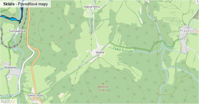 Skláře - záplavové mapy stoleté vody