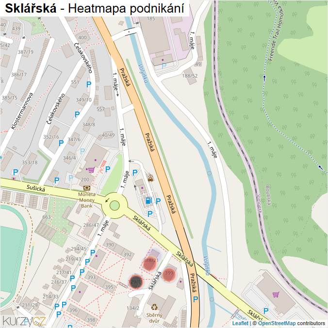 Mapa Sklářská - Firmy v ulici.