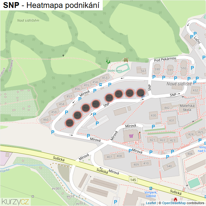 Mapa SNP - Firmy v ulici.