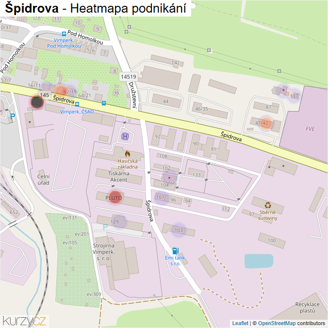 Mapa Špidrova - Firmy v ulici.