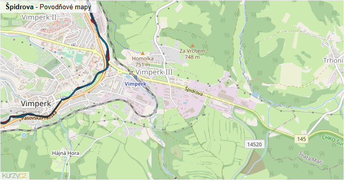 Špidrova - záplavové mapy stoleté vody