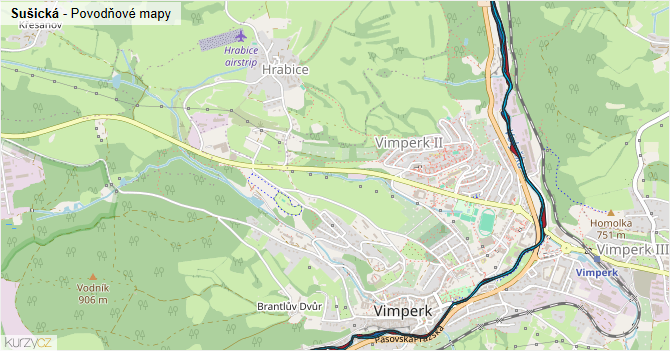 Sušická - záplavové mapy stoleté vody