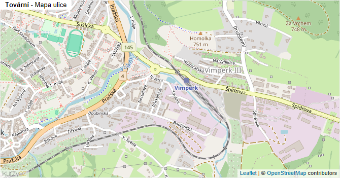 Tovární - mapa ulice