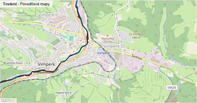 Tovární - záplavové mapy stoleté vody