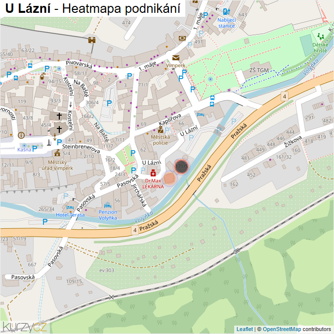 Mapa U Lázní - Firmy v ulici.