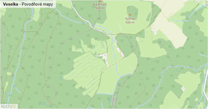 Veselka - záplavové mapy stoleté vody