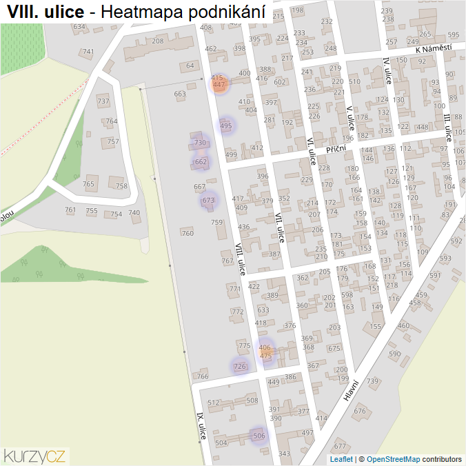 Mapa VIII. ulice - Firmy v ulici.