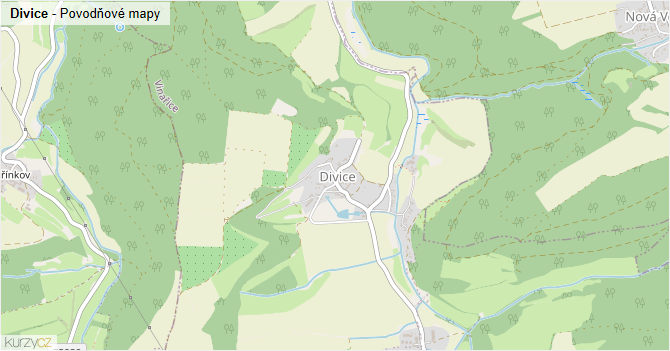 Divice - záplavové mapy stoleté vody
