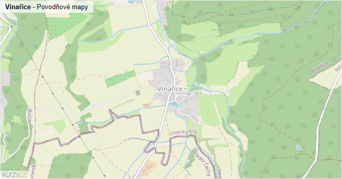 Vinařice - záplavové mapy stoleté vody