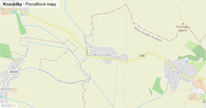 Kozojídky - záplavové mapy stoleté vody