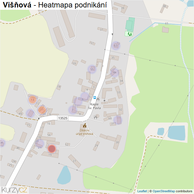 Mapa Višňová - Firmy v části obce.