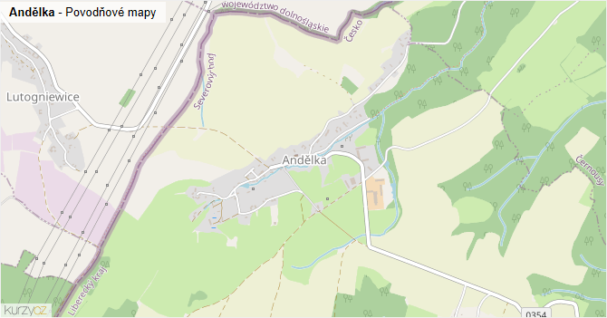 Andělka - záplavové mapy stoleté vody